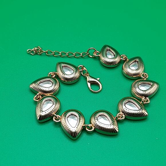 Clear Teardrop Rhinestone Bracelet, Gold Tone, 8 1/2 In - Picture 7 of 8